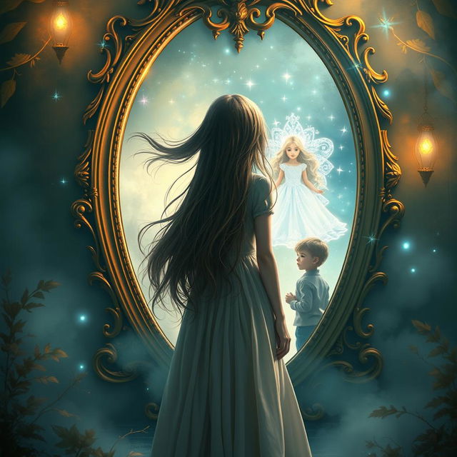 A captivating fantasy scene featuring a large, ornate mirror