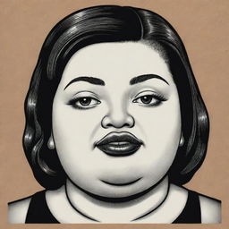 Create three individual portraits of obese, mixed-race robot girls, drawn in the noir style characteristic of Charles Burns