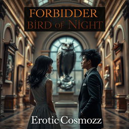 A captivating book cover featuring the title 'Forbidden Bird of Night' prominently displayed at the top in sophisticated and stylish typography