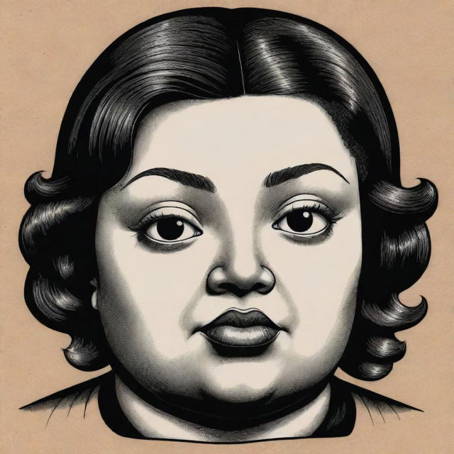 Create three individual portraits of obese, mixed-race robot girls, drawn in the noir style characteristic of Charles Burns