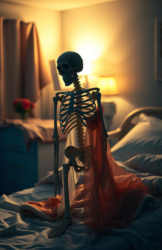 A poetic representation of love symbolized through the imagery of a hospital and a skeleton