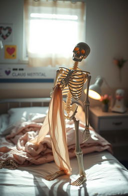 A poetic representation of love symbolized through the imagery of a hospital and a skeleton