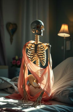 A poetic representation of love symbolized through the imagery of a hospital and a skeleton