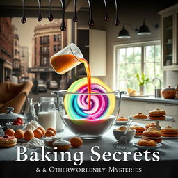 A beautifully arranged table filled with an assortment of baking ingredients and baked goods, such as flour, sugar, eggs, and cakes