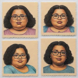 Generate three individual portraits of obese, mixed-race robot girls, exemplifying the drawing style of Robert Crumb