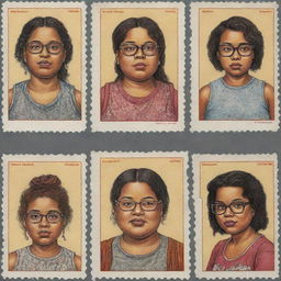 Generate three individual portraits of obese, mixed-race robot girls, exemplifying the drawing style of Robert Crumb