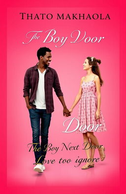 A romantic book cover design featuring a guy and a girl holding hands, set against a vibrant background of red and pink hues