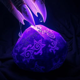 A captivating fantasy scene featuring a mystical purple stone, glowing softly against a dark, textured background
