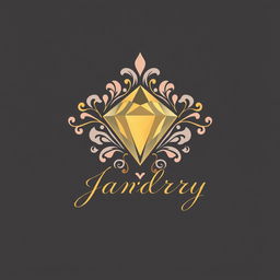 A modern and elegant logo design for a jewelry brand, featuring a stylized diamond shape at the center, surrounded by intricate floral patterns