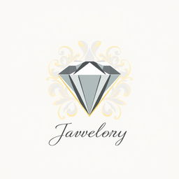 A modern and elegant logo design for a jewelry brand, featuring a stylized diamond shape at the center, surrounded by intricate floral patterns