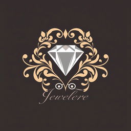 A modern and elegant logo design for a jewelry brand, featuring a stylized diamond shape at the center, surrounded by intricate floral patterns