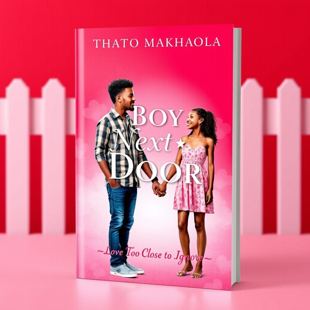 A romantic book cover design featuring a guy and a girl holding hands, set against a vibrant background of red and pink hues