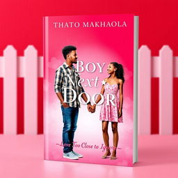 A romantic book cover design featuring a guy and a girl holding hands, set against a vibrant background of red and pink hues