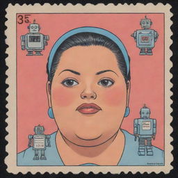 Create three individual portraits of obese, mixed-race robot girls, drawn in the art style of Daniel Clowes