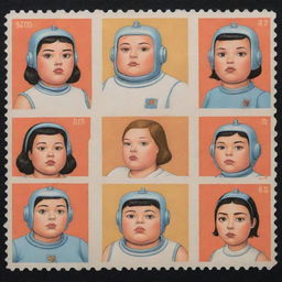 Create three individual portraits of obese, mixed-race robot girls, drawn in the art style of Daniel Clowes