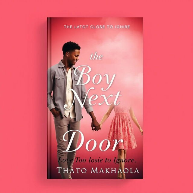 A romantic book cover design featuring a guy and a girl holding hands, set against a softened background of muted red and pink hues