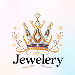 A visually striking logo representing the theme of jewelry, featuring a stylized, intricate crown made of intertwined gold and silver chains, adorned with sparkling gemstones