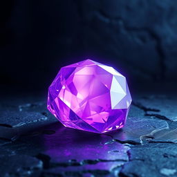 A stunning fantasy scene featuring a radiant purple gem stone sitting majestically on a textured, dark background