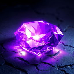 A stunning fantasy scene featuring a radiant purple gem stone sitting majestically on a textured, dark background
