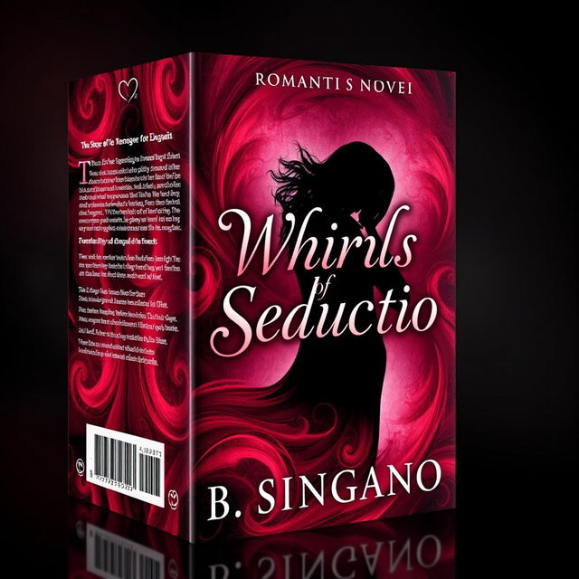 A dramatic and captivating 3D book cover for a romantic novel titled "Whirls of Seduction" by author B