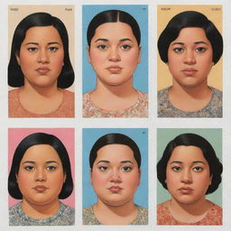 Create three individual portraits of fat, mixed-race girls from the desert, drawn in the style of Daniel Clowes