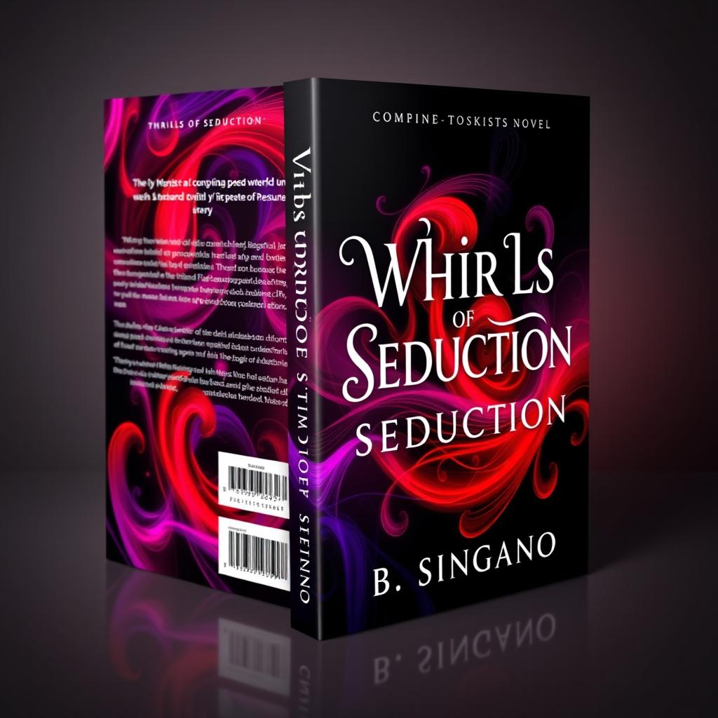 A captivating and dramatic 3D book cover for the romantic novel "Whirls of Seduction" by B