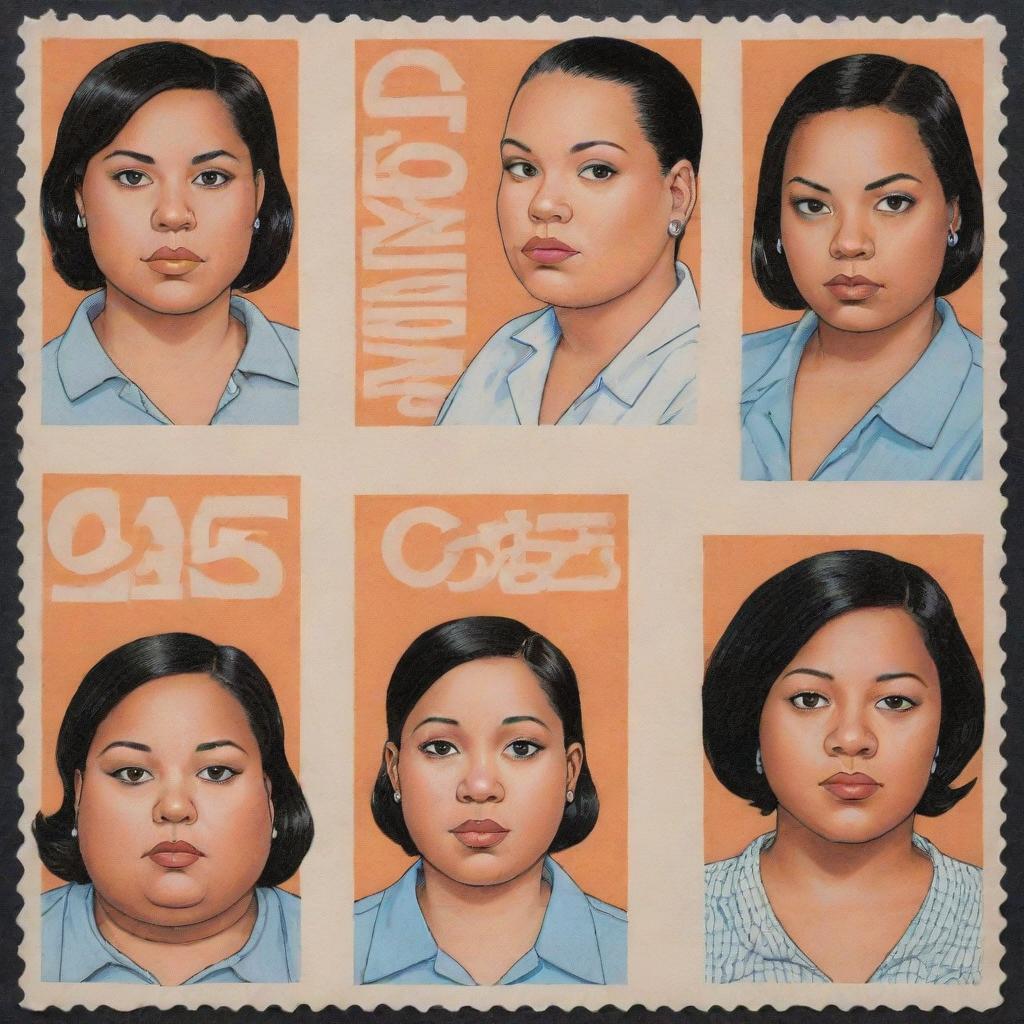 Create three individual portraits of fat, mixed-race cyborg girls, drawn in the unique style of Daniel Clowes