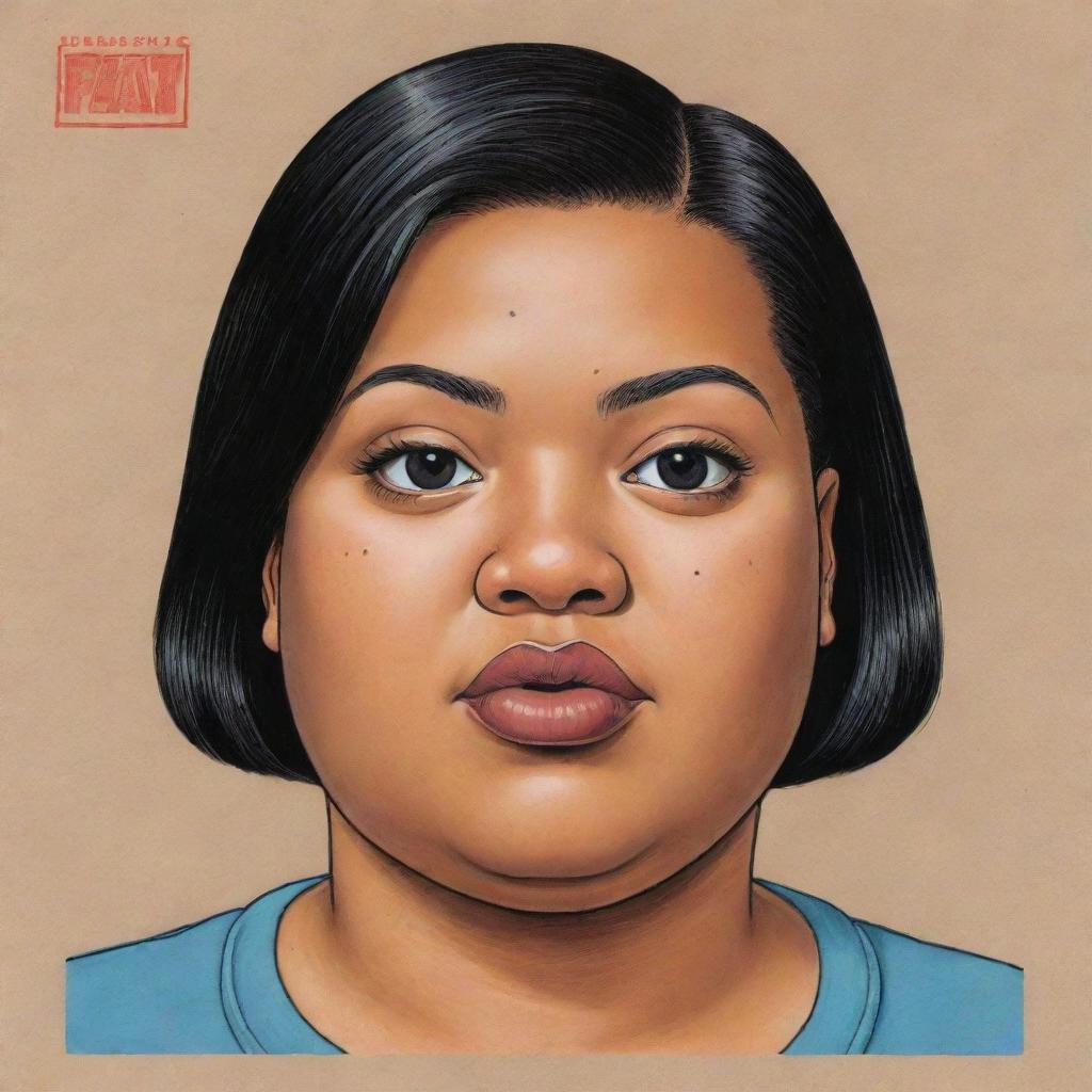 Create three individual portraits of fat, mixed-race cyborg girls, drawn in the unique style of Daniel Clowes