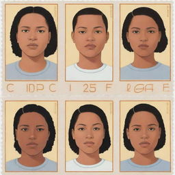 Generate three individual portraits of fat, mixed-race cyborg girls, in the distinct illustration style of Chris Ware