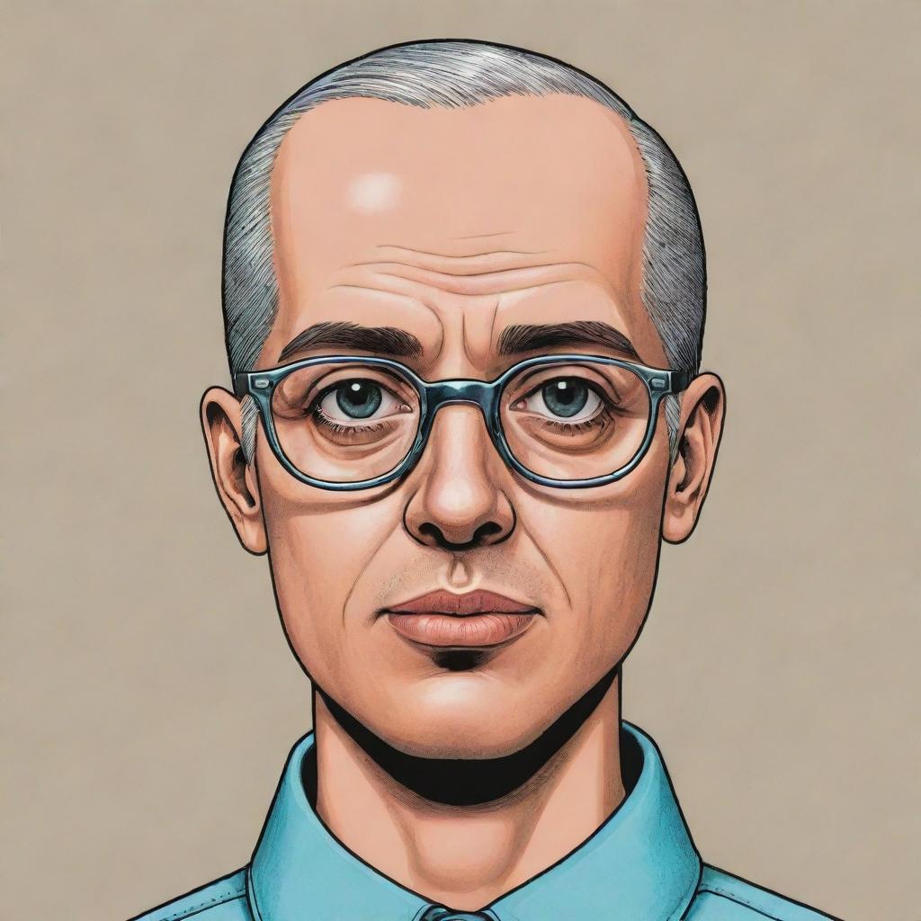 Create three individual illustrated portraits of cyborgs, applying the unique style of Daniel Clowes