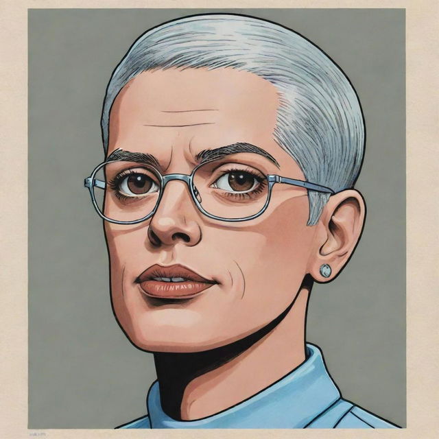 Create three individual illustrated portraits of cyborgs, applying the unique style of Daniel Clowes