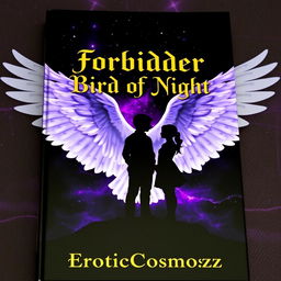 A mystical dark book cover featuring a vivid, surreal scene with an all-black shadow of a boy and girl standing in front of each other