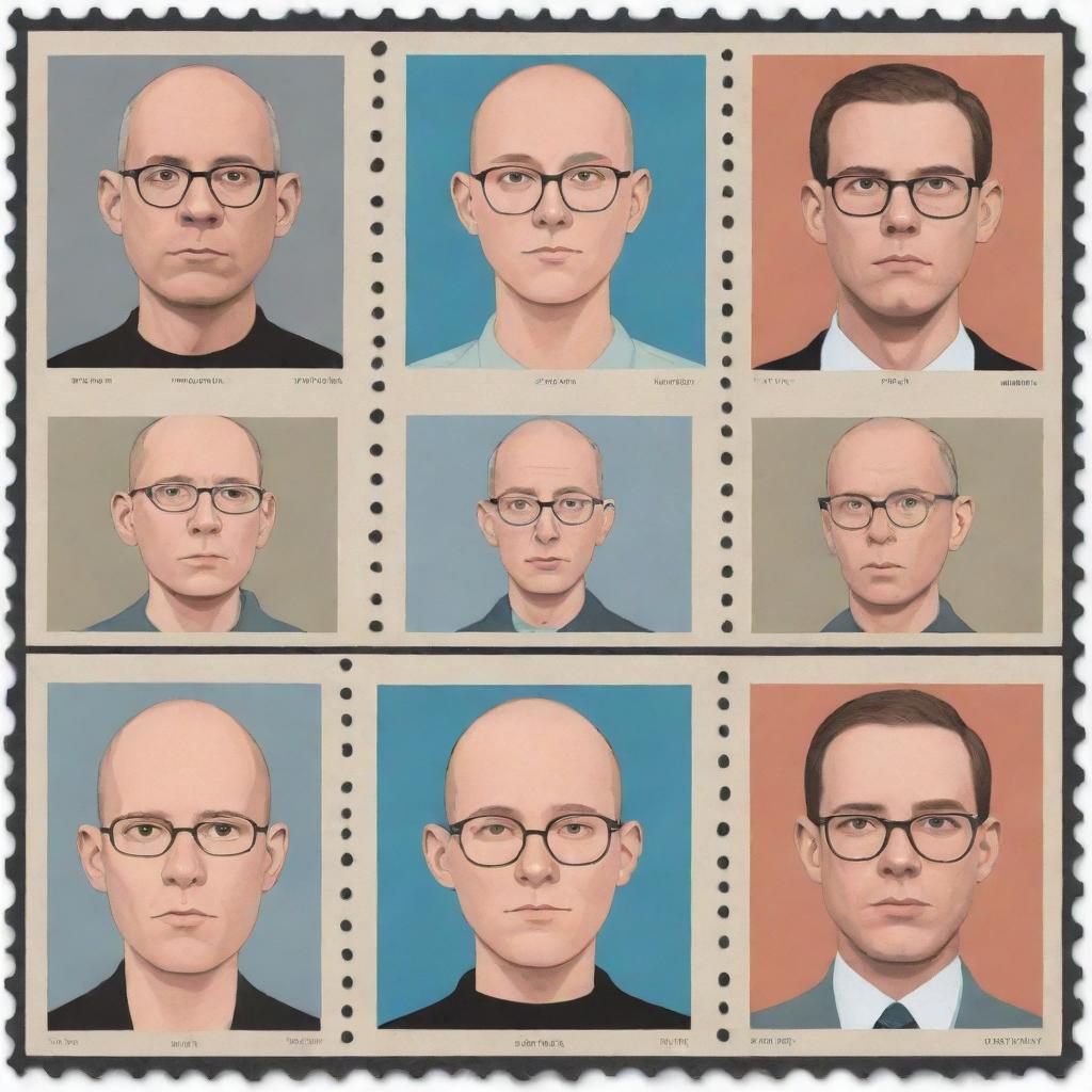 Generate three individual illustrated portraits of cyborgs in the distinct style of Chris Ware