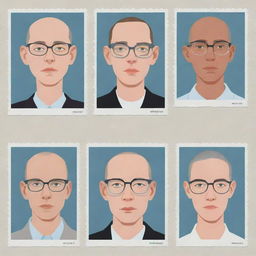 Generate three individual illustrated portraits of cyborgs in the distinct style of Chris Ware