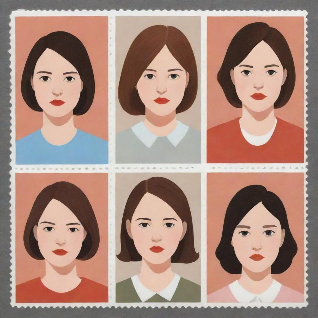 Generate three individual illustrated portraits of girls, capturing the distinct style of Chris Ware