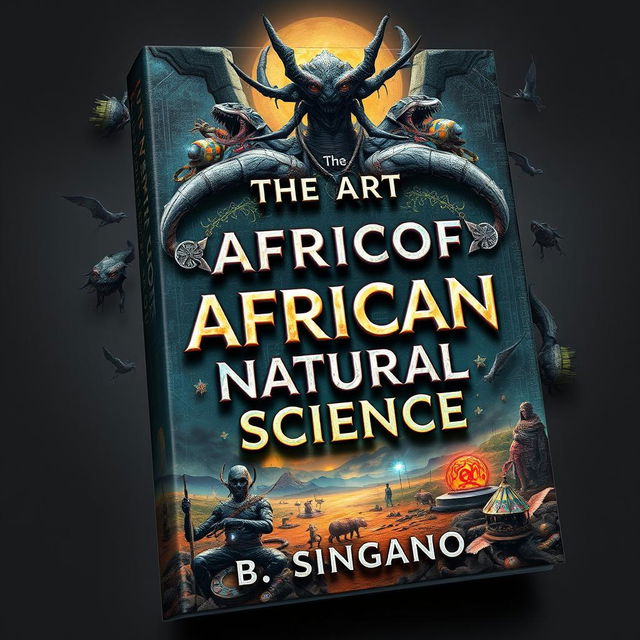 A visually captivating 3D cover for a science fiction narrative book titled 'The Art of African Natural Science' by author B