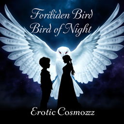 A mystical dark fantasy and romance book cover featuring a striking scene with an all-black shadow of a boy and girl standing in front of each other, creating an air of mystery and allure