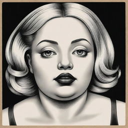 Create three individual illustrated portraits of blonde, obese, mixed-race robot girls, drawn in the noir style characteristic of Charles Burns