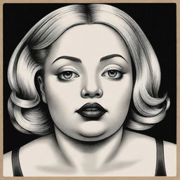 Create three individual illustrated portraits of blonde, obese, mixed-race robot girls, drawn in the noir style characteristic of Charles Burns