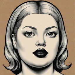 Create three individual illustrated portraits of blonde, obese, mixed-race robot girls, drawn in the noir style characteristic of Charles Burns