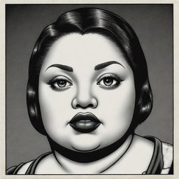 Produce three individual illustrated portraits of obese, mixed-race robot girls, utilizing the noir style of Charles Burns