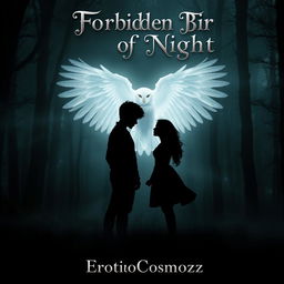 A mystical dark fantasy and romance book cover set in an enchanting forest