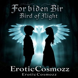 A mystical dark fantasy and romance book cover set in an enchanting forest