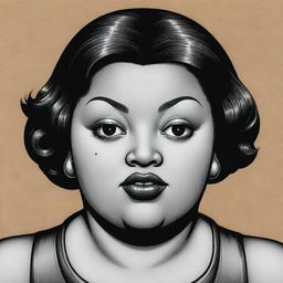 Produce three individual illustrated portraits of obese, mixed-race robot girls, utilizing the noir style of Charles Burns