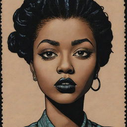 Create three individual illustrated, colored portraits of black punk girls, in the distinctive noir style of Charles Burns