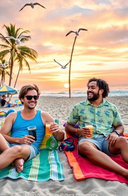 A picturesque weekend scene featuring two friends, Dan and Cyle, enjoying a sunny day at Laguna Beach