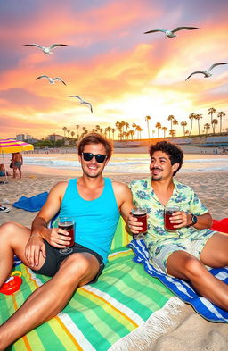 A picturesque weekend scene featuring two friends, Dan and Cyle, enjoying a sunny day at Laguna Beach