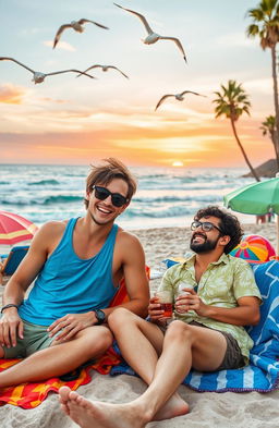 A picturesque weekend scene featuring two friends, Dan and Cyle, enjoying a sunny day at Laguna Beach