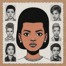 Generate three individual illustrated portraits of black punk girls, using the unique style of Daniel Clowes