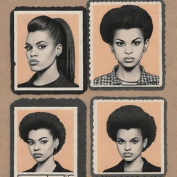 Generate three individual illustrated portraits of black punk girls, using the unique style of Daniel Clowes